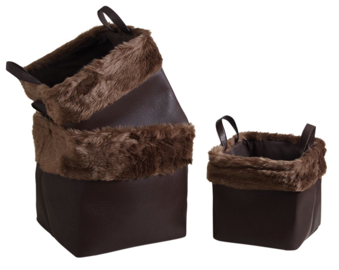 Image of Corbeilles de rangement carrées avec fourrure synthétique (Lot de 3)