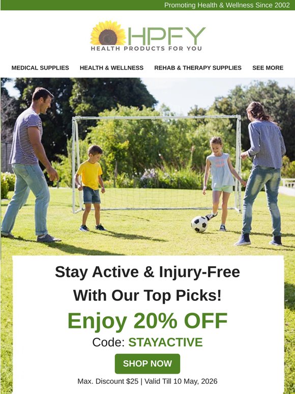 Dear Customer, Savings On Sports Injury and Orthopedic Support Products!