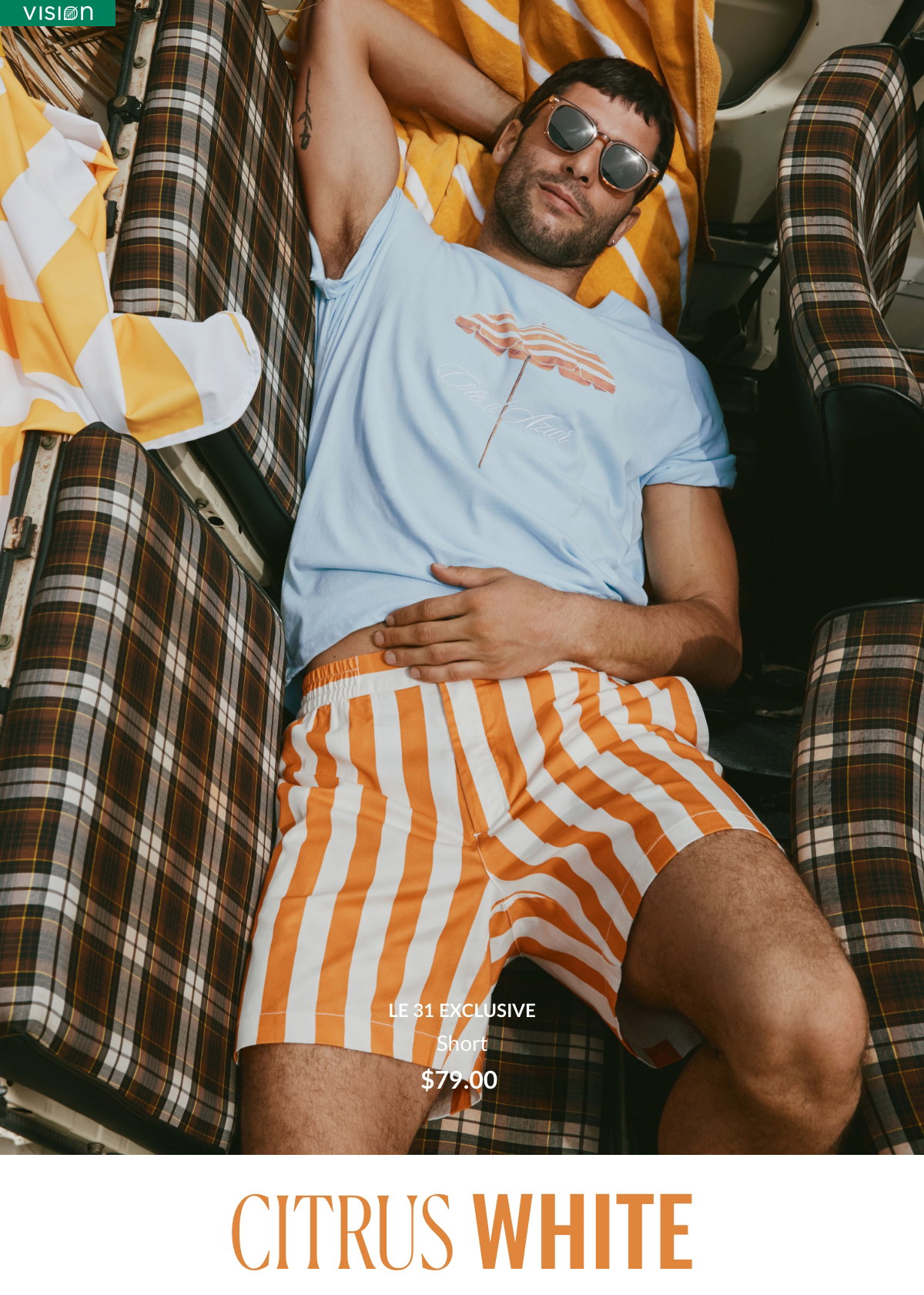 Men's striped citrus orange and white shorts for $79.00