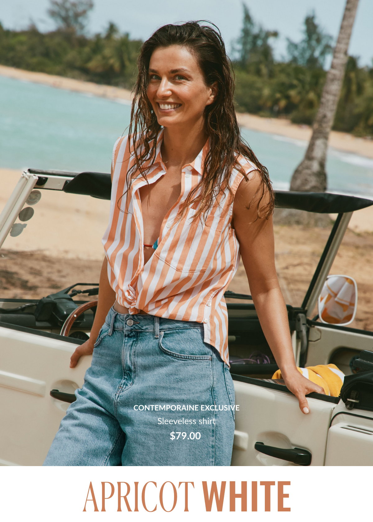 Apricot and white striped women's shirt for $79.00