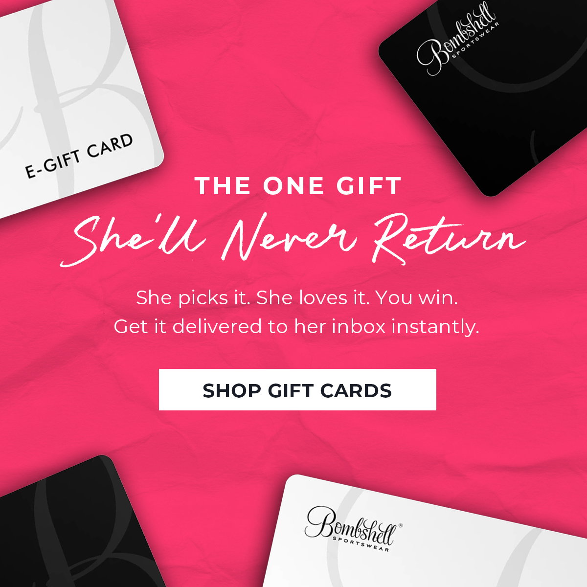 Bombshell Sportswear e-gift card promotion graphic