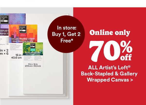 in store: buy 1, get 2 free* Online only 70% off all artist's loft back-stapled & gallery wrapped canvas>