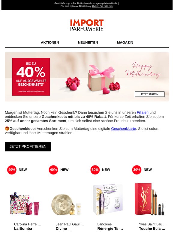 Bis zu 40% auf Geschenksets: Morgen ist Muttertag 💐