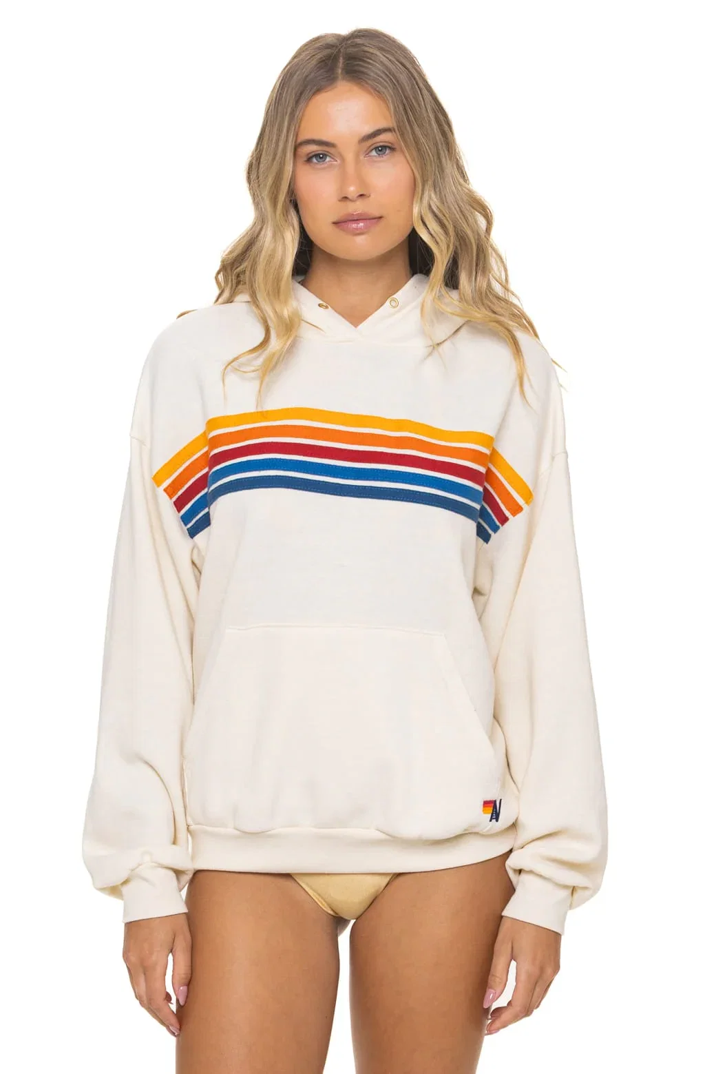 Image of 5 STRIPE RELAXED PULLOVER HOODIE - VINTAGE WHITE