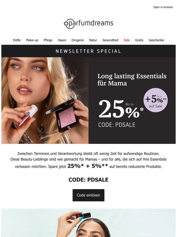 25% + 5% für langanhaltende Essentials 💄