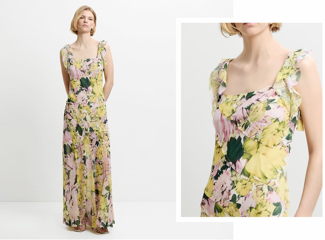 Carla Ari Chiffon Curved Seam Maxi Dress