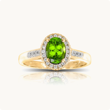 Peridot & Diamond Oval Ring in 10k Yellow Gold
