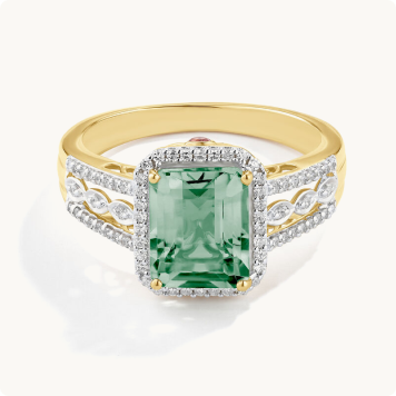 JK Crown Collection Emerald-Cut Green Amethyst & Diamond Ring in 10k Yellow Gold