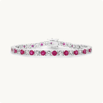 Created Ruby & White Sapphire Gemstone Tennis Bracelet in Sterling Silver