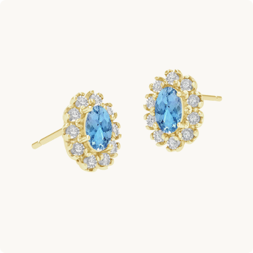 Oval-Cut Aquamarine & Diamond Halo Earrings in 10k Yellow Gold