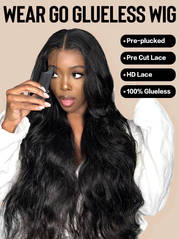 Wavymy Wear Go Body Wave Glueless Wig Pre-Cut Lace Closure Wig Pre-Plucked Natural Hairline 180% Density Human Hair