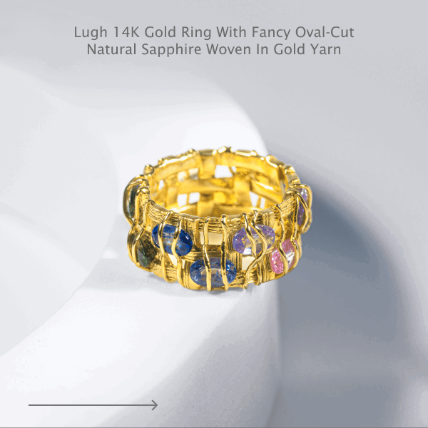 Lugh 14K Gold Ring with Fancy Oval-Cut Natural Sapphire Woven in Gold Yarn