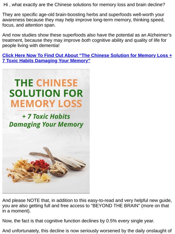 The Chinese Solution for memory loss and cognitive decline