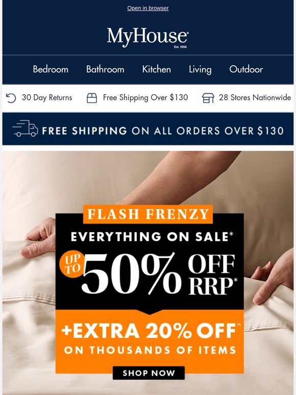 SHEET SETS Are Up to 50% Off* +EXTRA 20% Off^ On 1000s Of items 🛌
