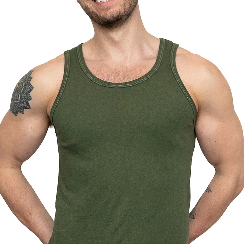 Image of The "Bruiser" Cotton Tank Top in Dark Army Green