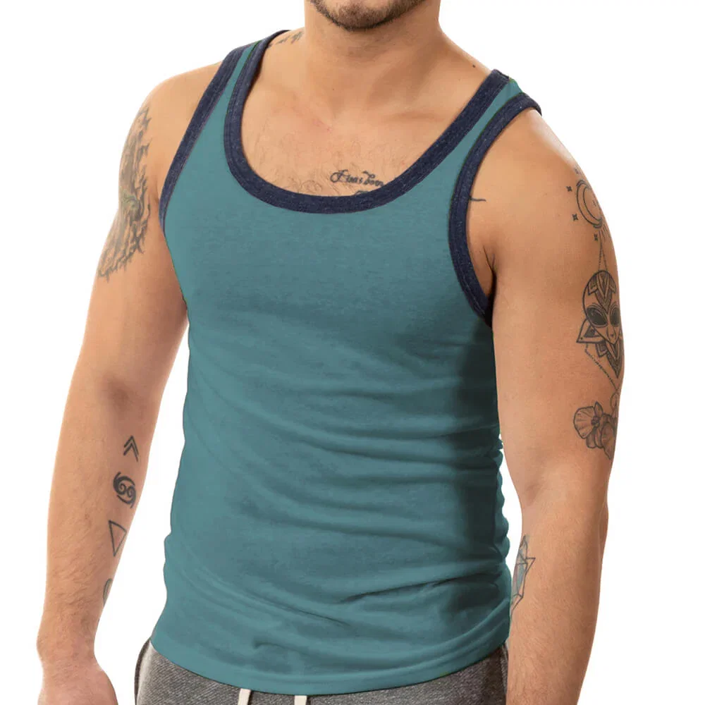 Image of "Varsity Tank" Tri-Blend Tank Top in Teal Blue Heather