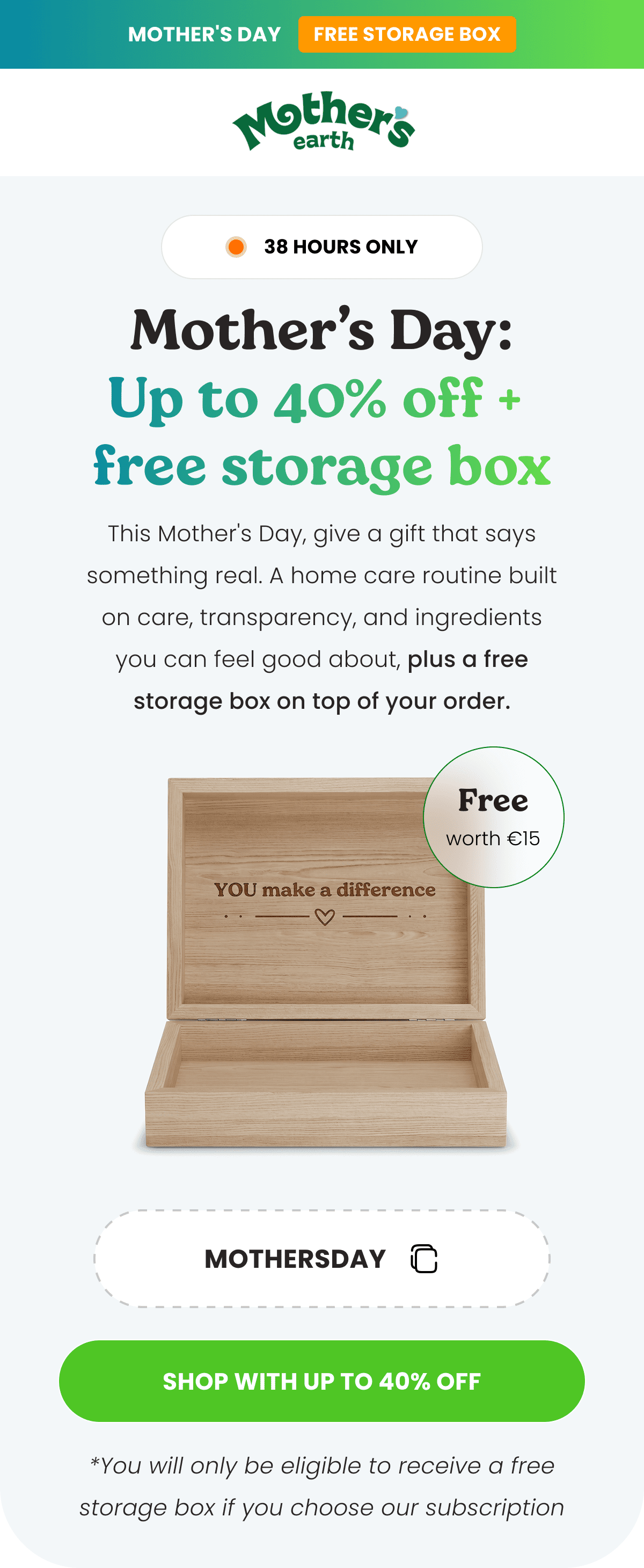Mother’s Day: Up to 40% off +  free storage box