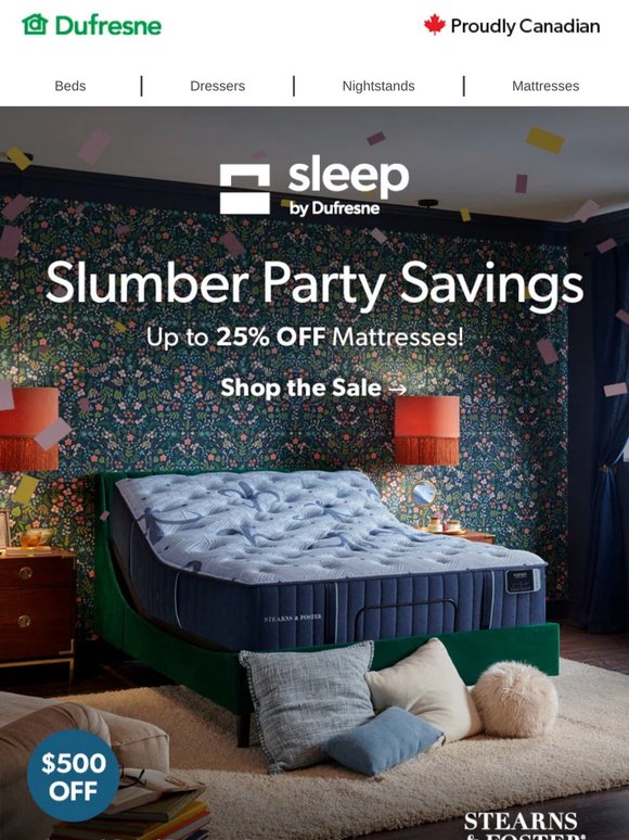 Slumber Party Savings ☁️ Up to 25% OFF Mattresses & Bedroom Furniture
