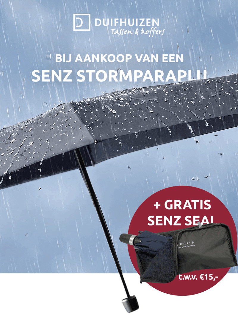 Tijdelijke deal:  Gratis Senz Seal t.w.v. €15 bij je nieuwe stormparaplu