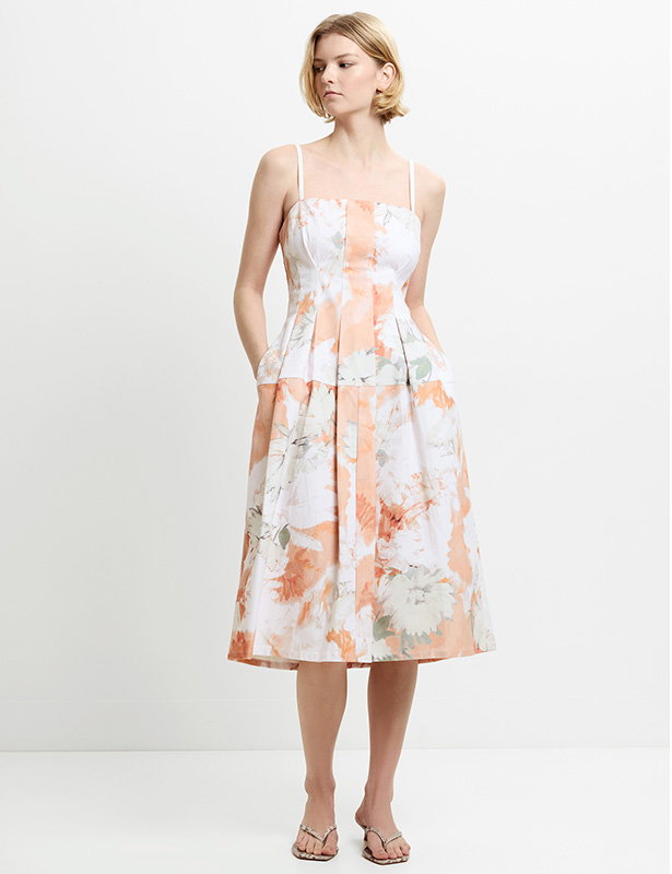 Feo Floral Printed Denim Midi Dress