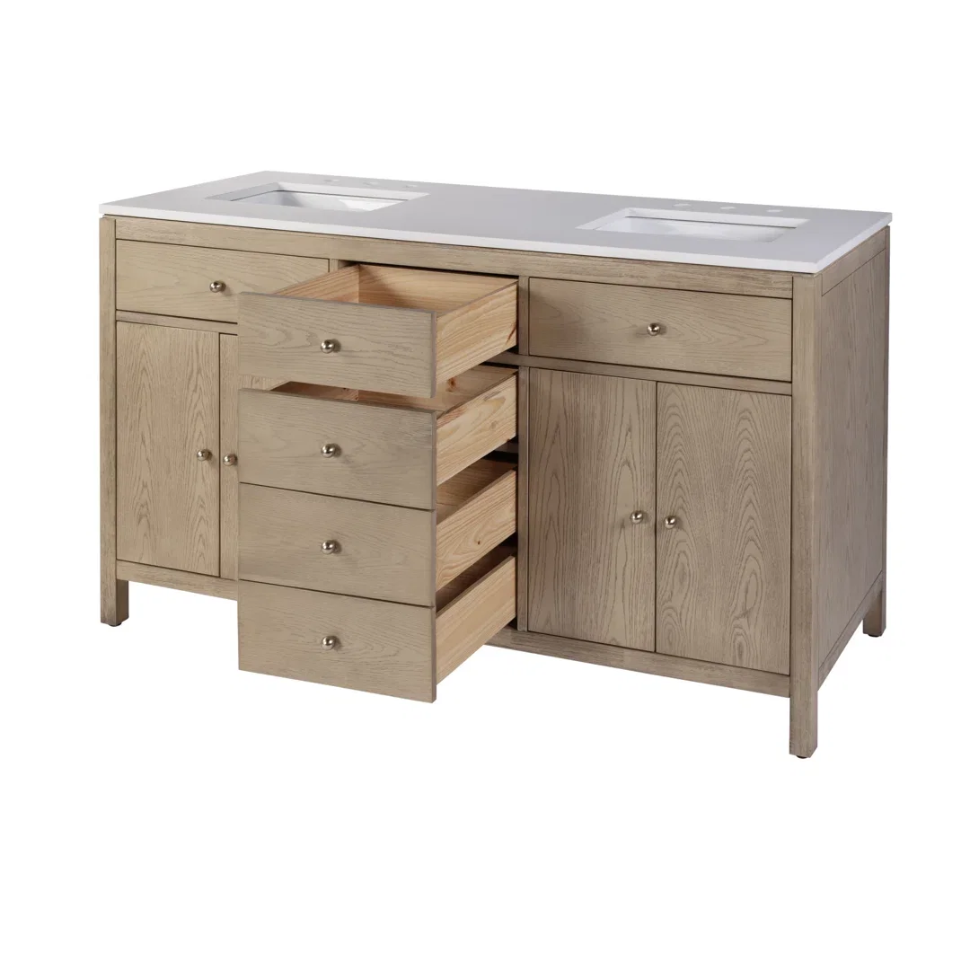 Celine 60 in Double Sink Bathroom Vanity with Quartz Top