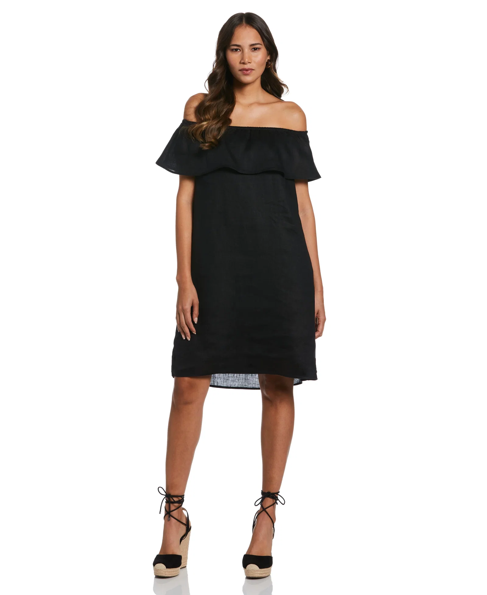 Image of Off-the-Shoulder Ruffle Linen Dress