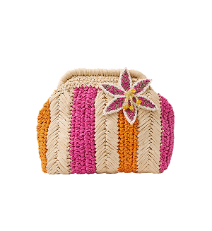 Stripe Raffia Clutch Bag