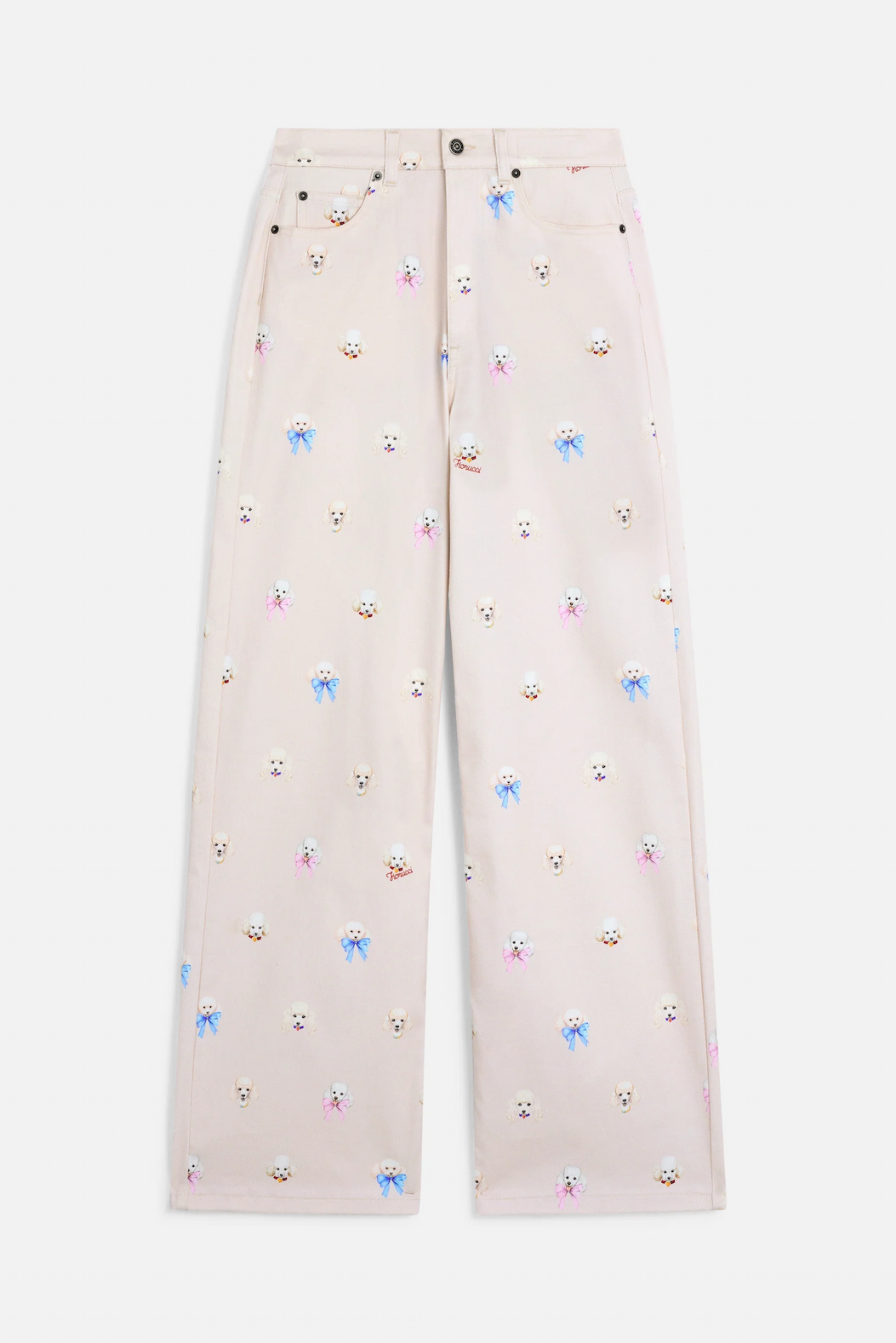 Poodle Print Baggy Jeans In Pink