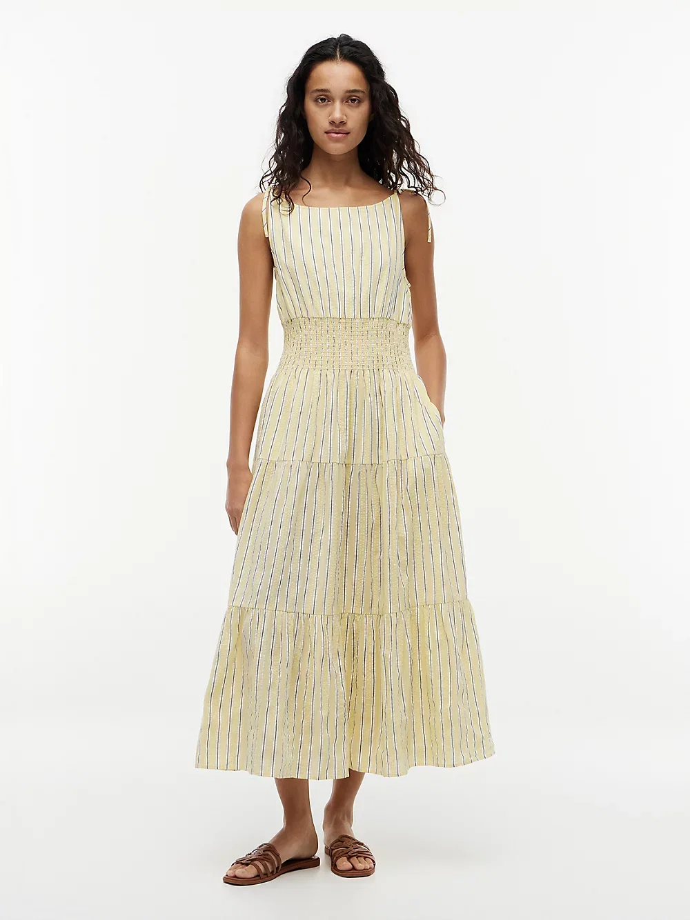 Self-Tie Strap Smock Midi Dress