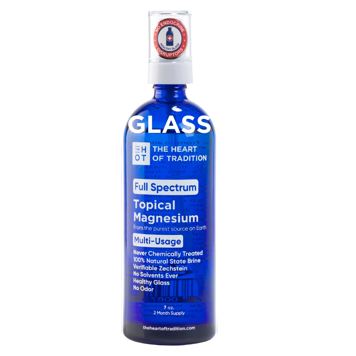 Image of HEART OF TRADITION - Full Spectrum 100% Topical Magnesium in Blue Glass with Zechstein Inside Certification (Netherlands) 7oz
