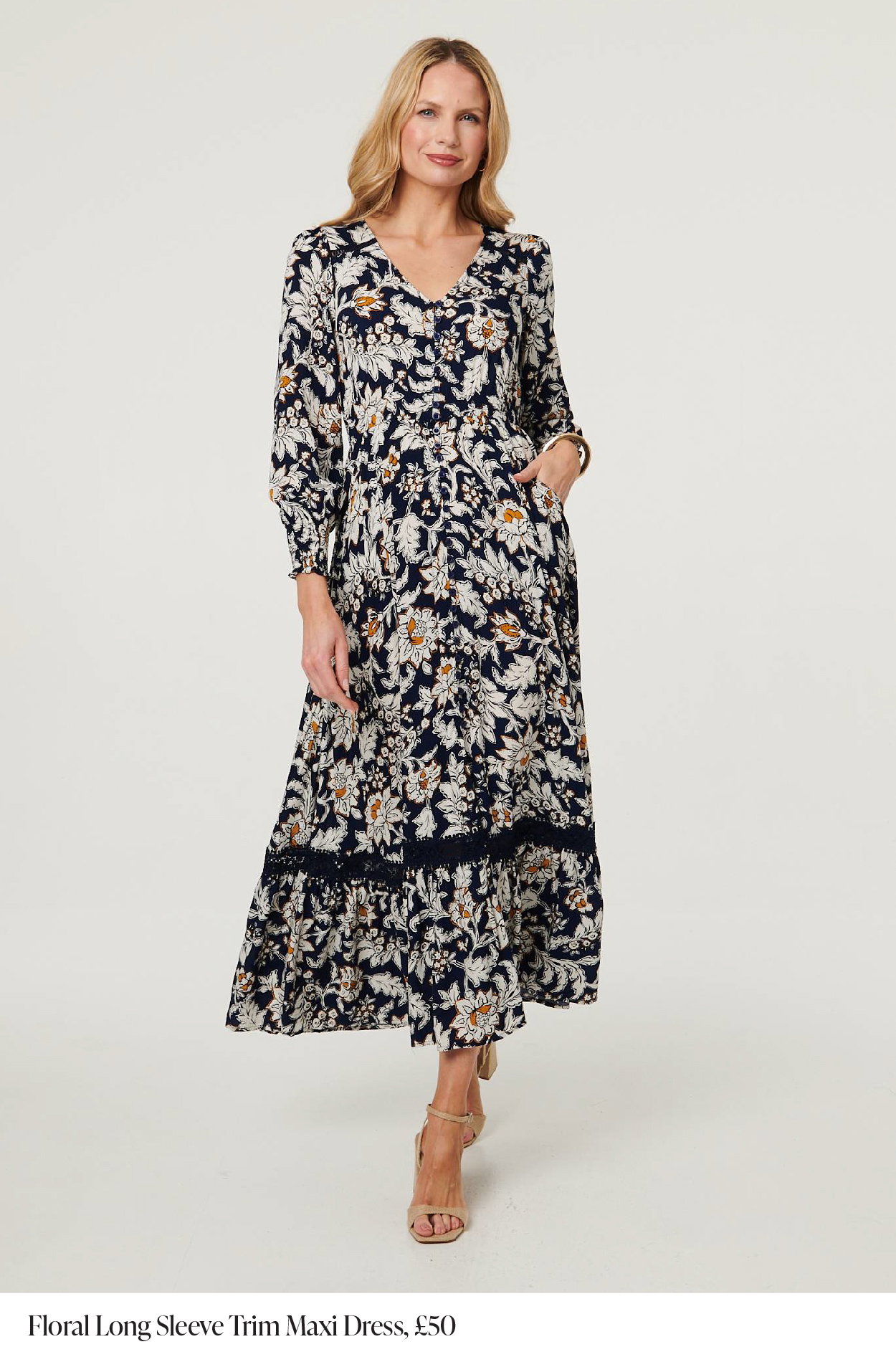 Floral Long Sleeve Trim Maxi Dress | Shop Now