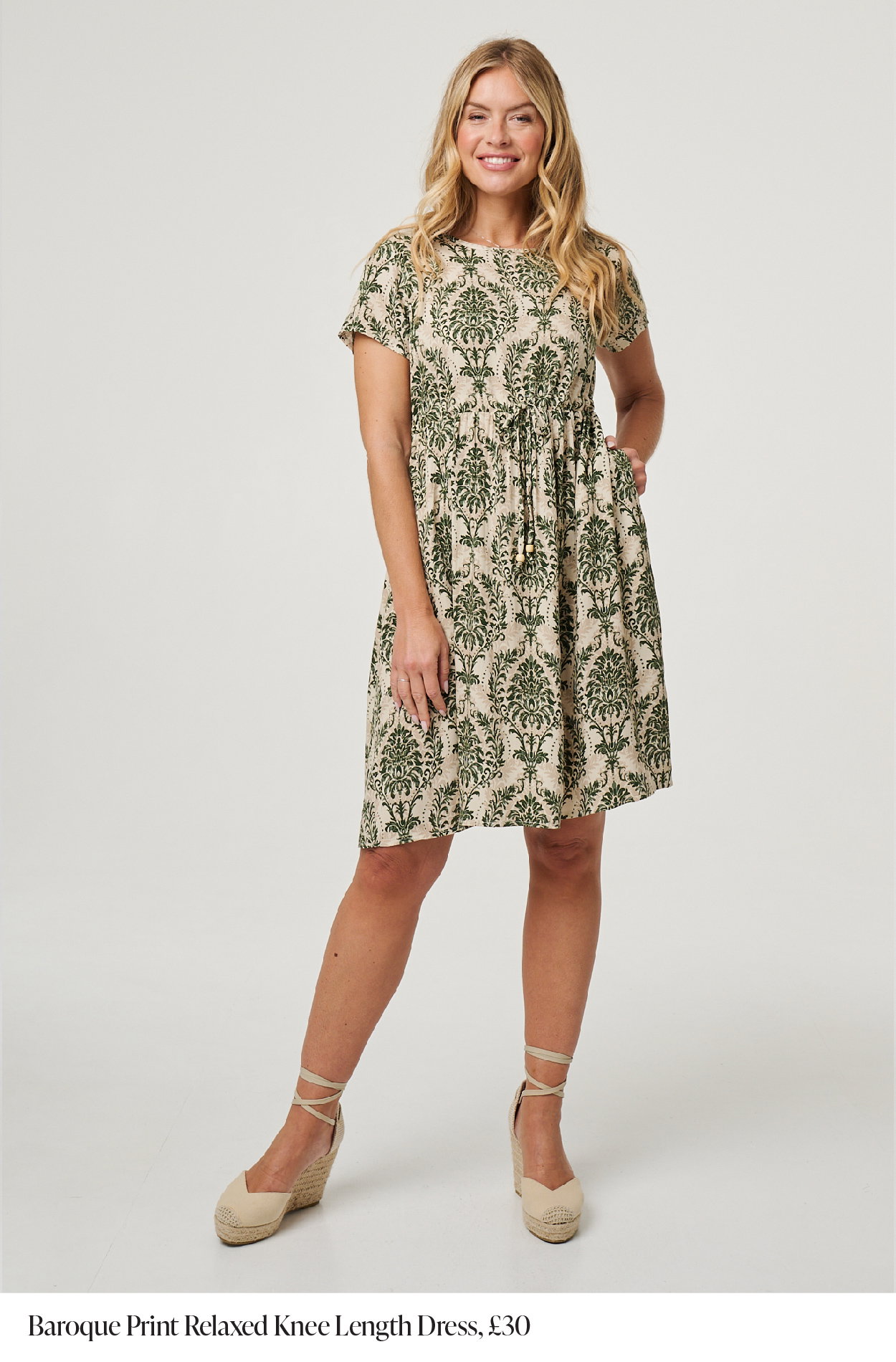 Baroque Print Relaxed Knee Length Dress | Shop Now