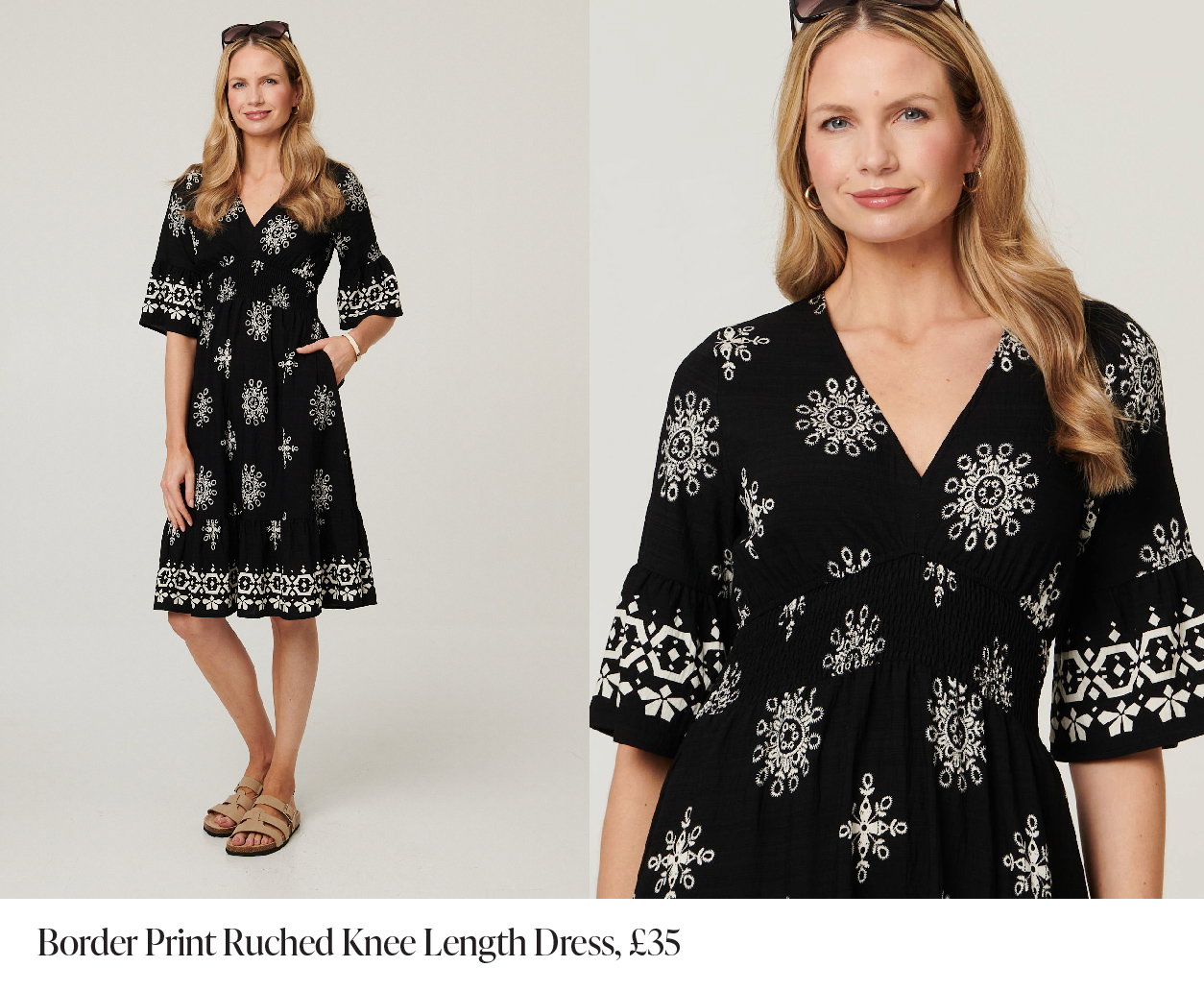 Border Print Ruched Knee Length Dress | Shop Now