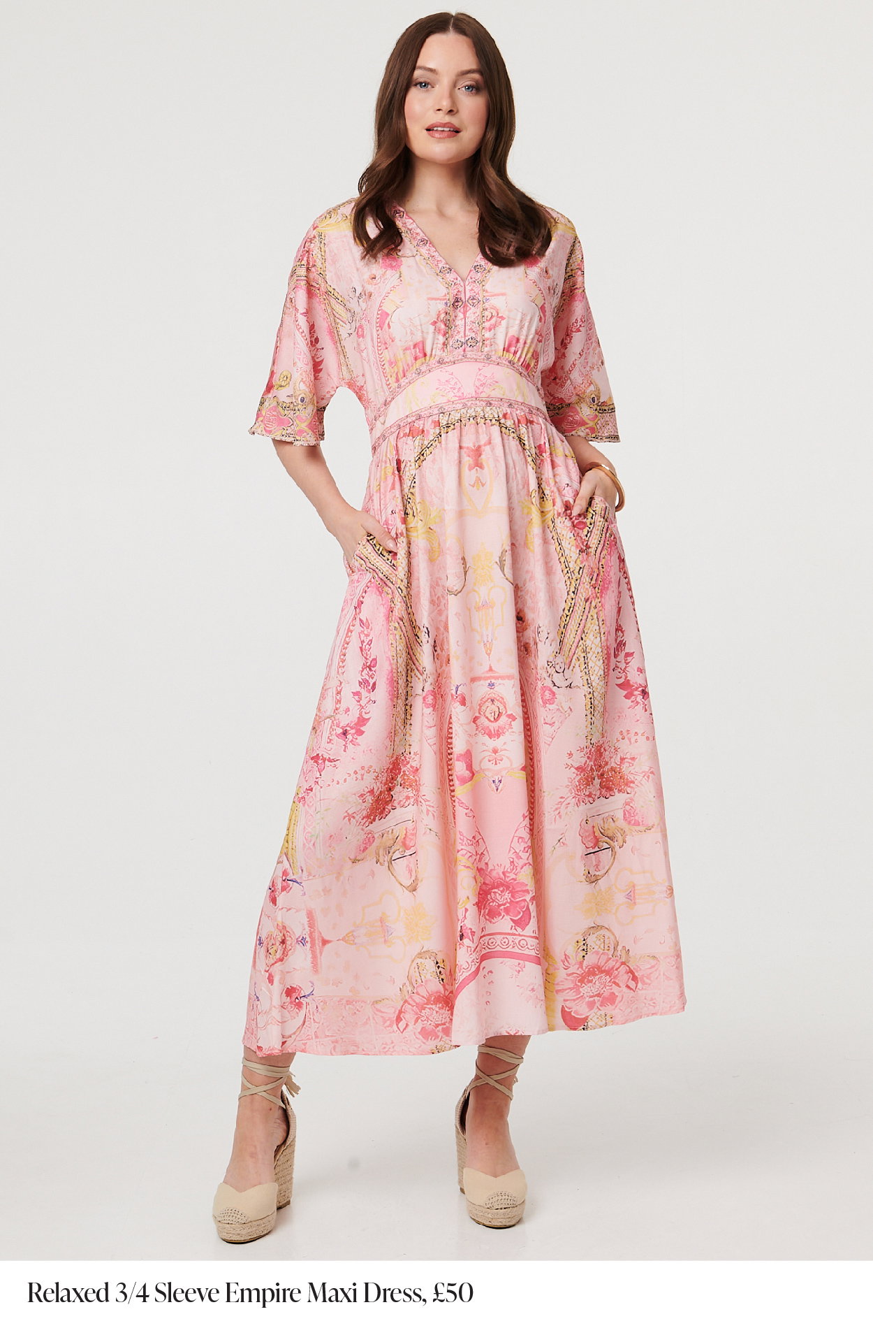 Relaxed 3/4 Sleeve Empire Maxi Dress | Shop Now