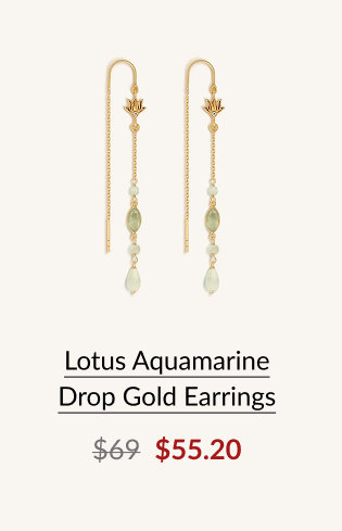 Lotus Aquamarine Drop Gold Earrings