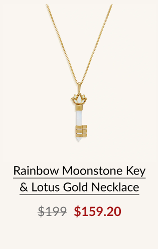 Rainbow Moonstone Key & Lotus Gold Necklace