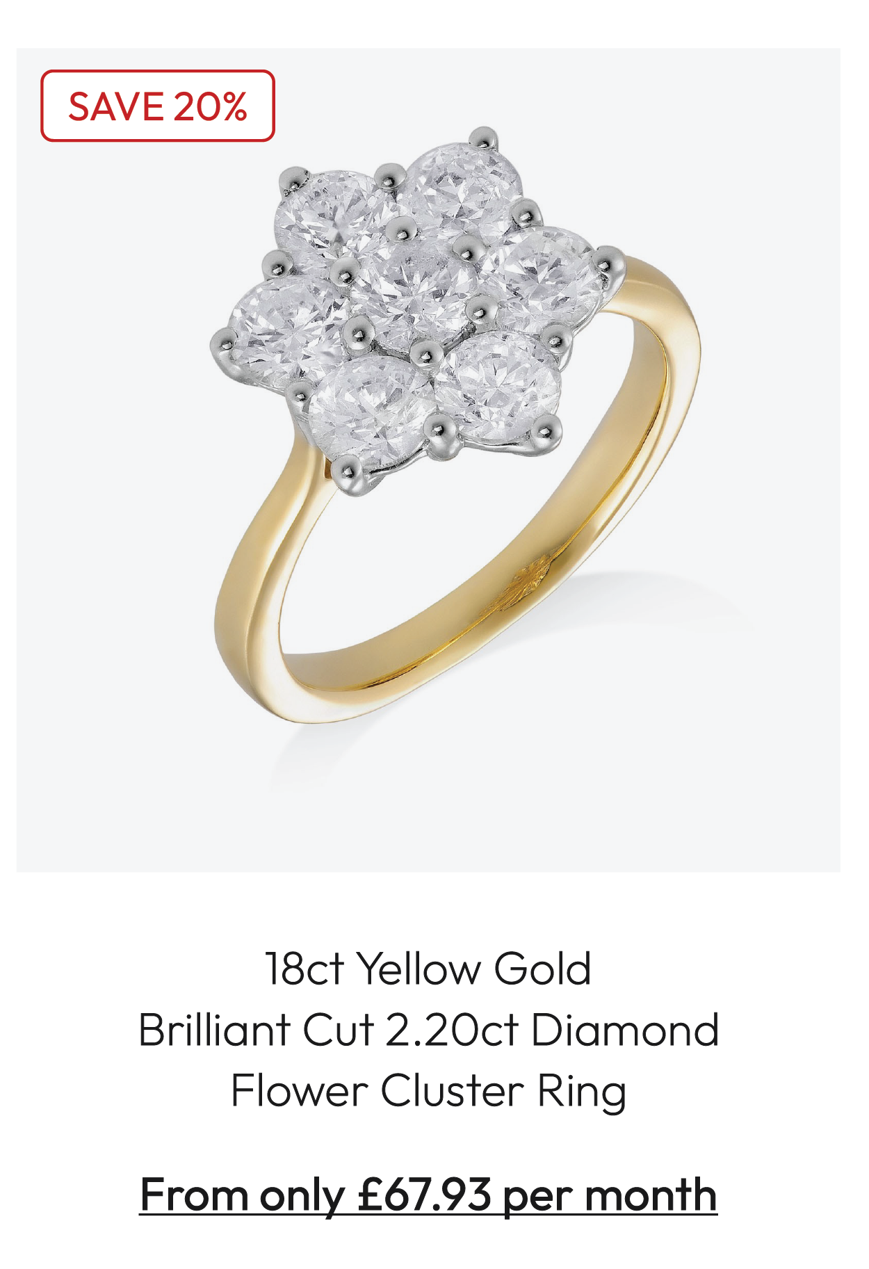 18ct Yellow Gold Brilliant Cut 2.20ct Diamond Flower Cluster Ring