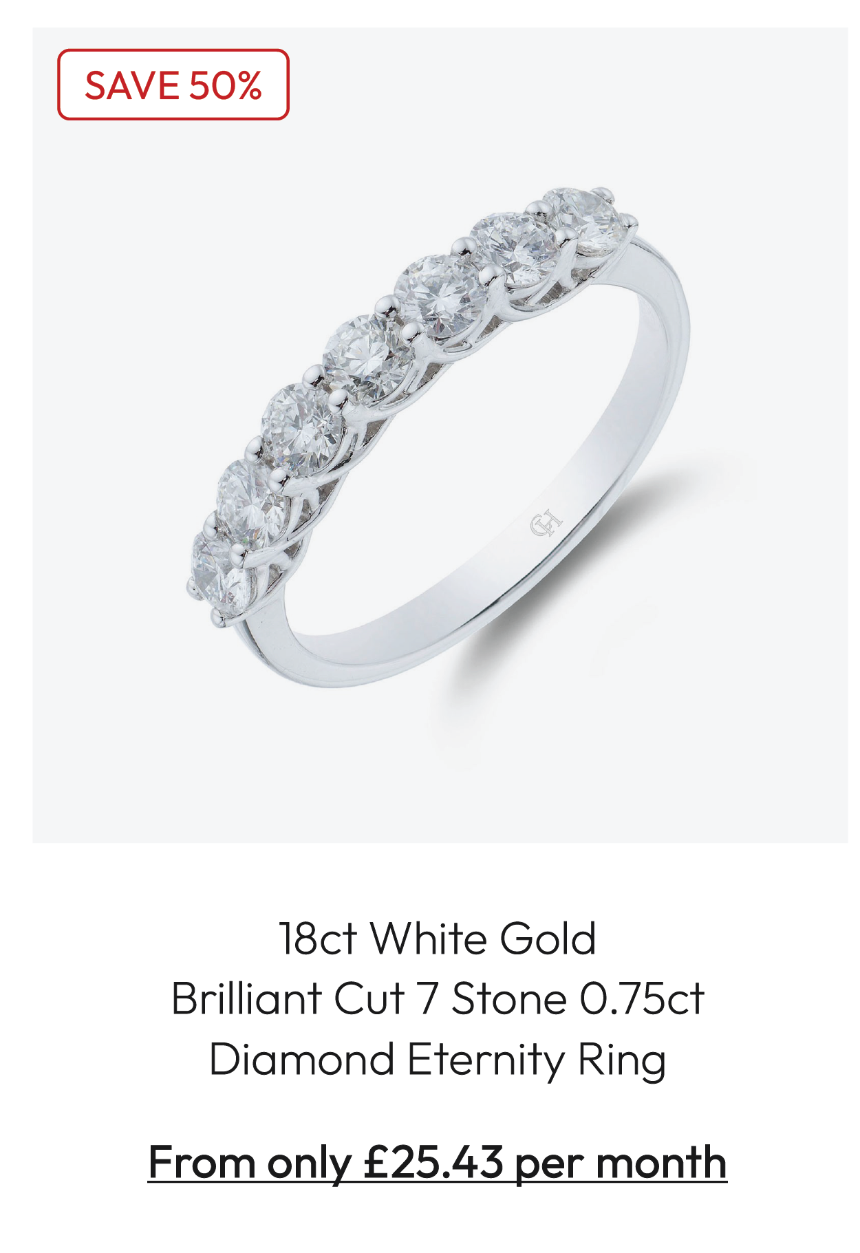 18ct White Gold Brilliant Cut 7 Stone 0.75ct Diamond Eternity Ring