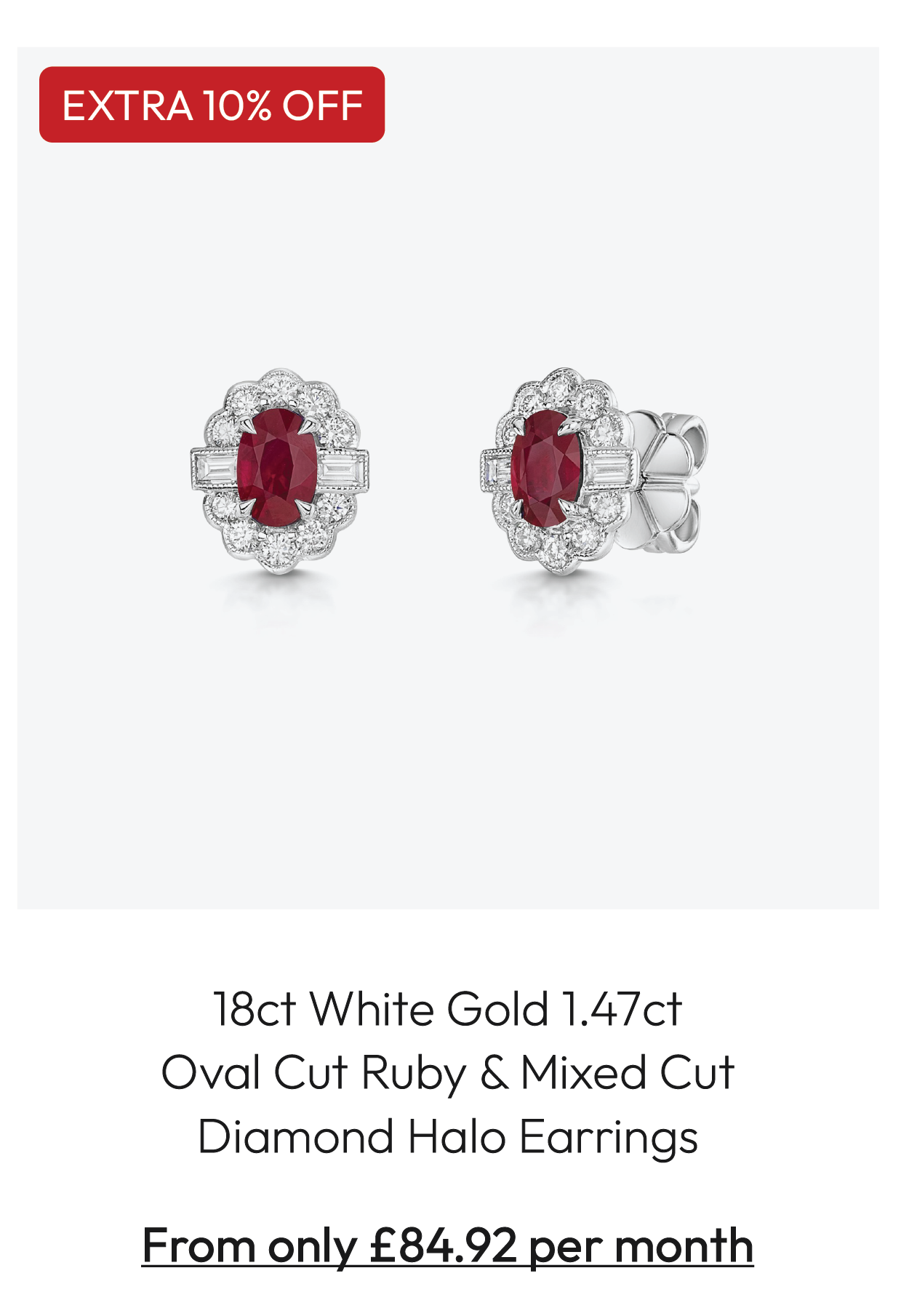 18ct White Gold 1.47ct Oval Cut Ruby & Mixed Cut Diamond Halo Earrings