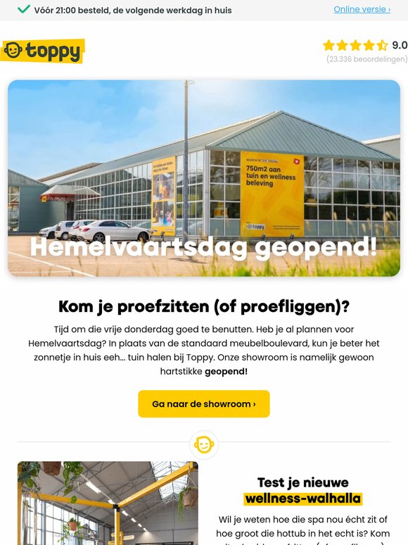 Toppy's showroom met Hemelvaartsdag geopend!  💛