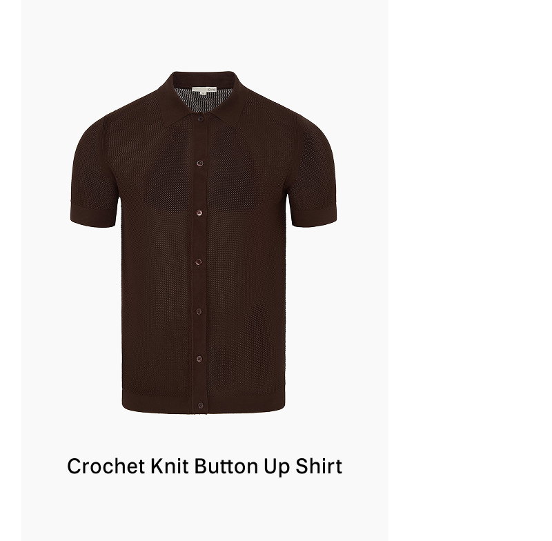 Onia Spring 2026 Men's Crochet Knit Button Up Shirt in Espresso