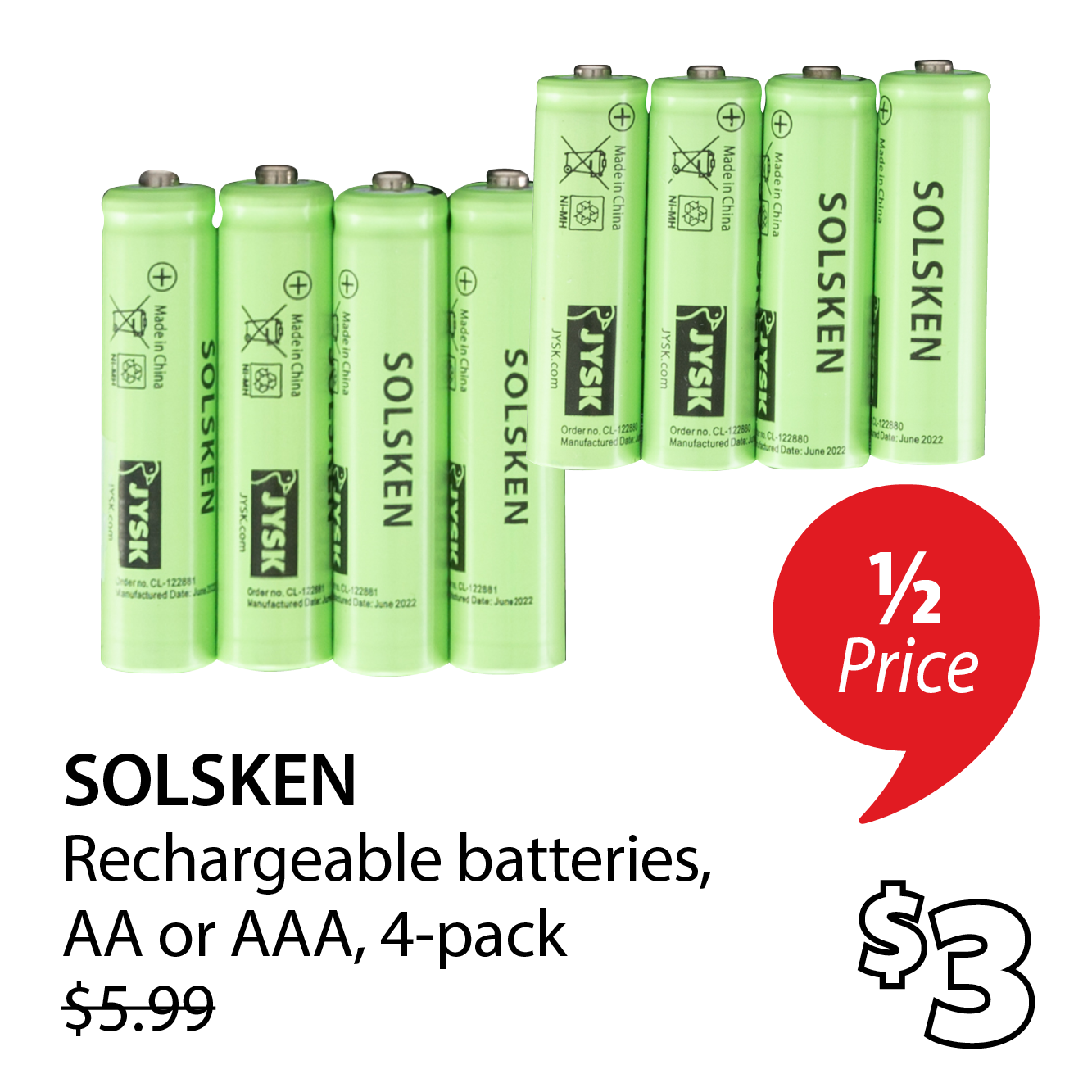 SOLSKEN Rechargeable batteries | 1/2 Price