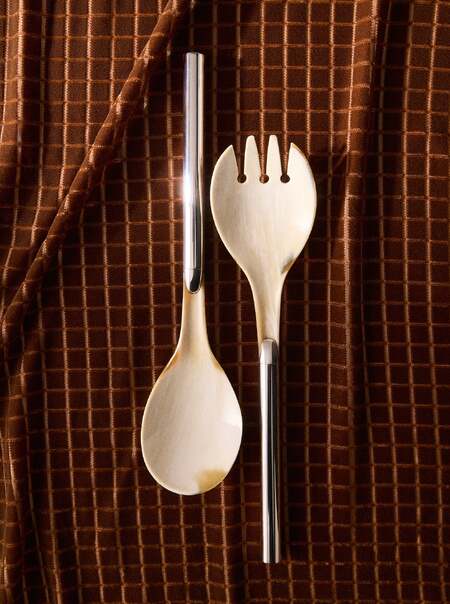 1979 Afra and Tobia Scarpa Sterling Silver and Horn Salad Servers (Set of 2)