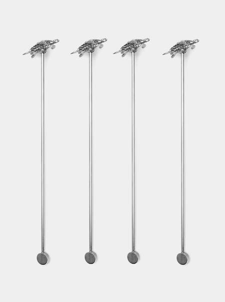 Turtle Silver-Plated Cocktail Stirrers (Set of 4)