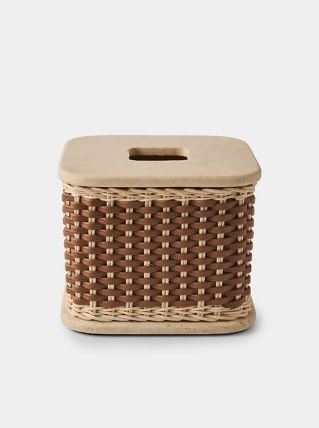 Courbet Leather and Rattan Tissue Box