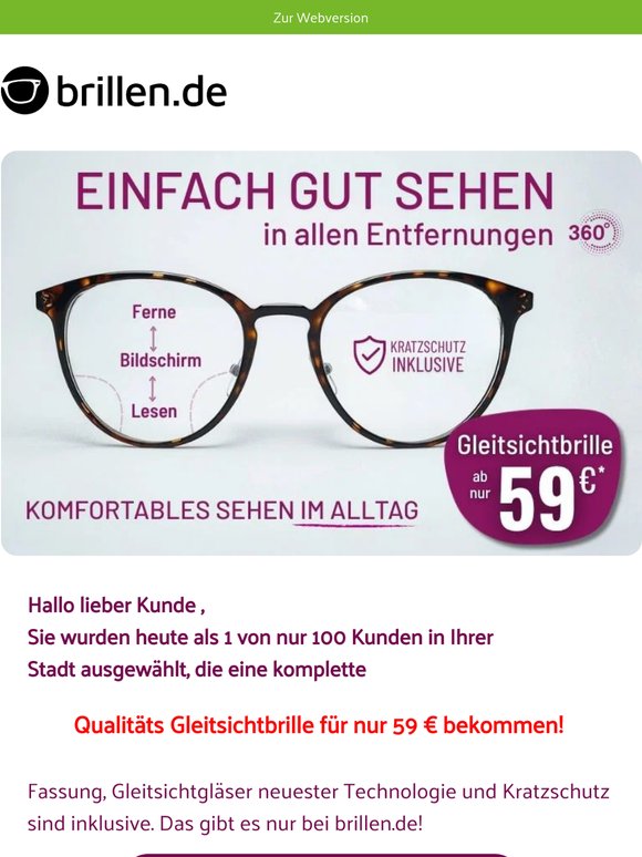 👓 Gleitsichtbrille komplett für 59 € – jetzt in Ihrer Stadt