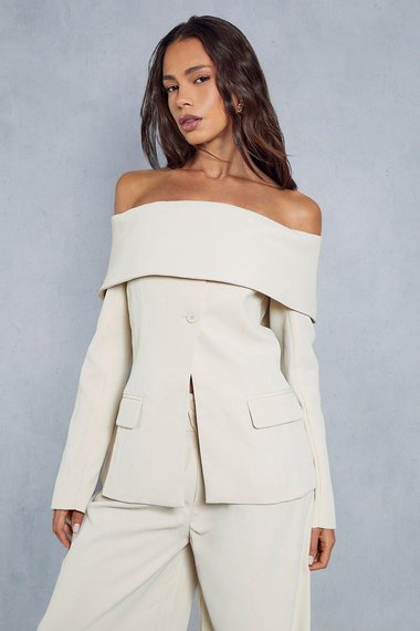 Tailored Bardot Fitted Blazer Top