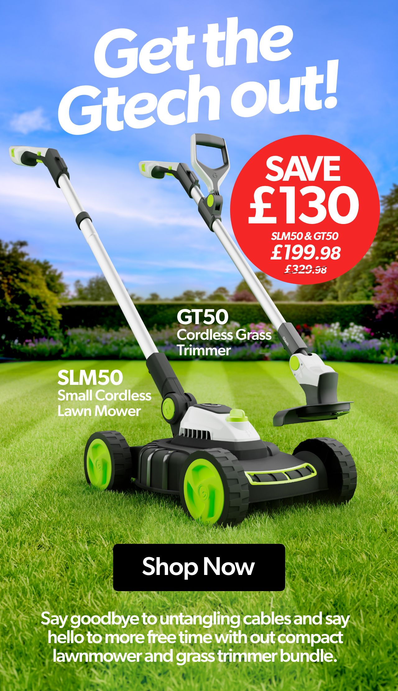 Save £130 on our GT50 and SLM50 cordless garden bundle