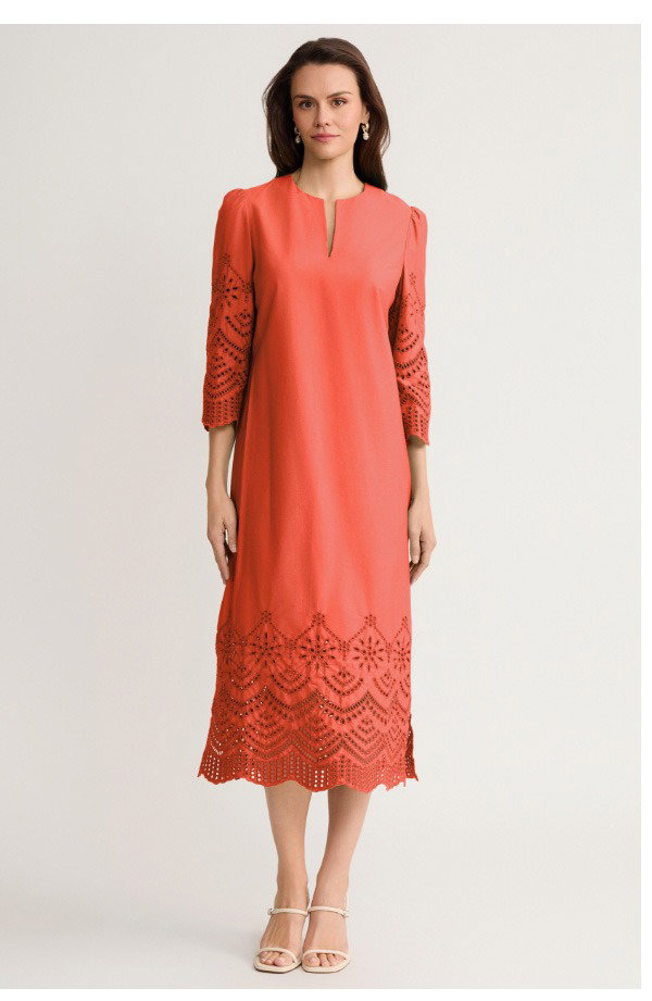Eyelet Straight Cotton Maxi Dress