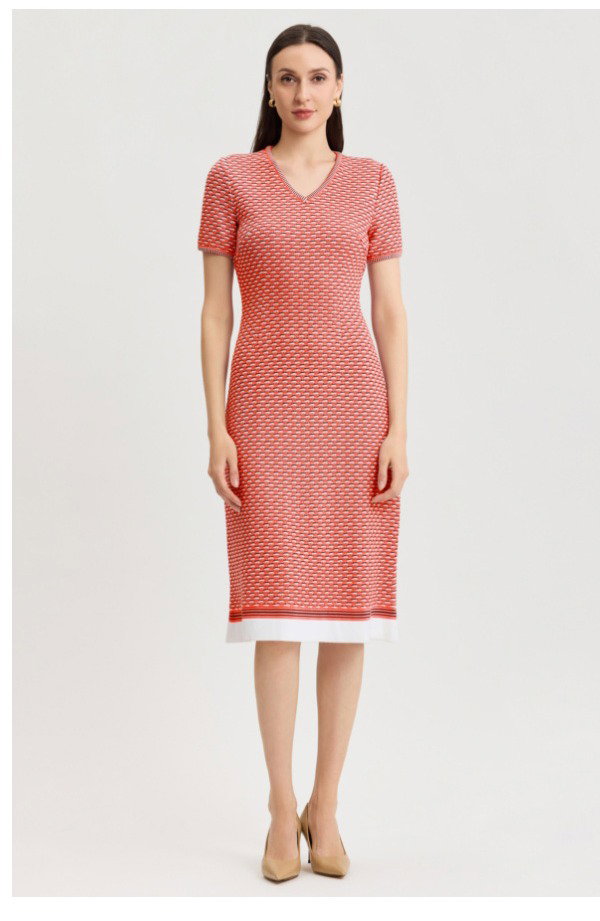 A-Line Textured Multi-Stitch Midi Dress